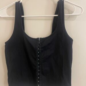 Abercrombie & Fitch Black Ribbed Hook-Front Tank
